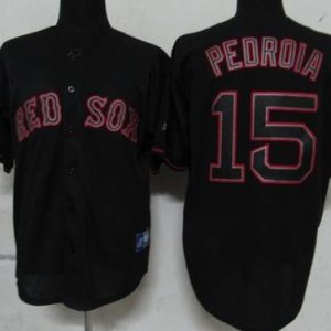 Red Sox #15 Dustin Pedroia Black Fashion Stitched Jersey