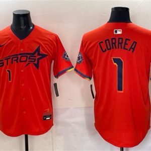 Houston Astros #1 Carlos Correa Orange 2025 City Connect With Texas Patch Limited Stitched Jersey