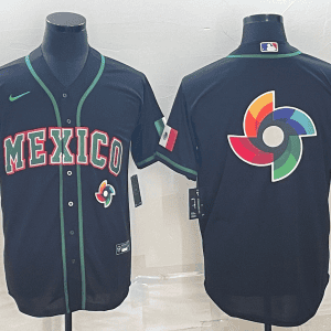 Mexico 2023 Black World Big Logo With Patch Classic Stitched Jersey