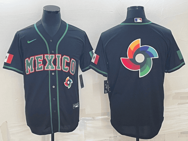 Mexico 2023 Black World Big Logo With Patch Classic Stitched Jersey
