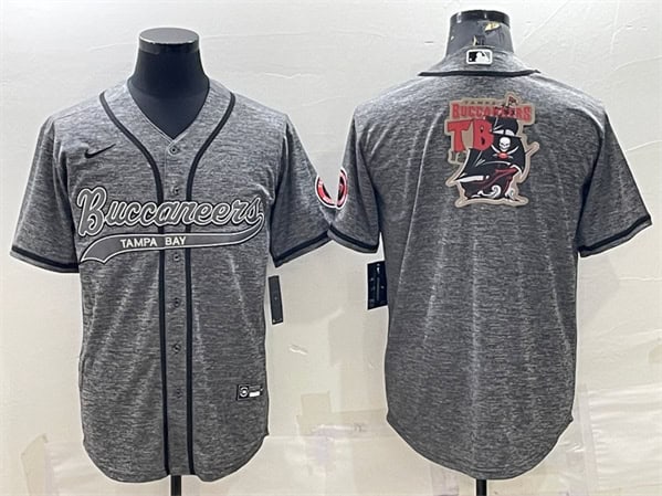 Tampa Bay Buccaneers Gray Team Big Logo With Patch Cool Base Stitched Baseball Jersey