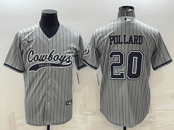 Dallas Cowboys #20 Tony Pollard Gray With Patch Cool Base Stitched Baseball Jersey