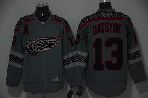 Red Wings #13 Pavel Datsyuk Charcoal Cross Check Fashion Stitched Jersey