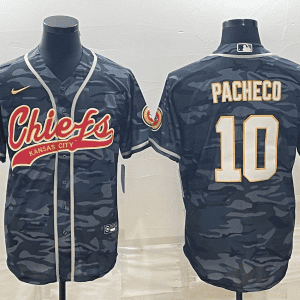 Kansas City Chiefs #10 Isiah Pacheco Grey Camo With Patch Cool Base Stitched Baseball Jersey