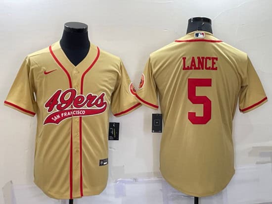 San Francisco 49ers #5 Trey Lance Gold Cool Base Stitched Baseball Jersey
