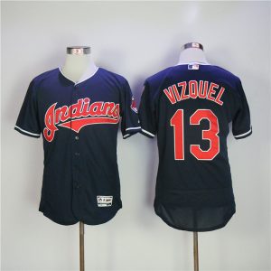 Cleveland Indians #13 Omar Vizquel Navy Flexbase Stitched Jersey