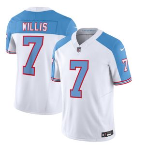 Tennessee Titans #7 Malik Willis White Blue 2023 F.U.S.E. Vapor Limited Throwback Stitched Jersey