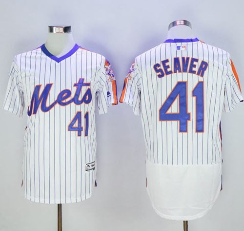 Mets #41 Tom Seaver White(Blue Strip) Flexbase Authentic Collection Alternate Stitched Jersey