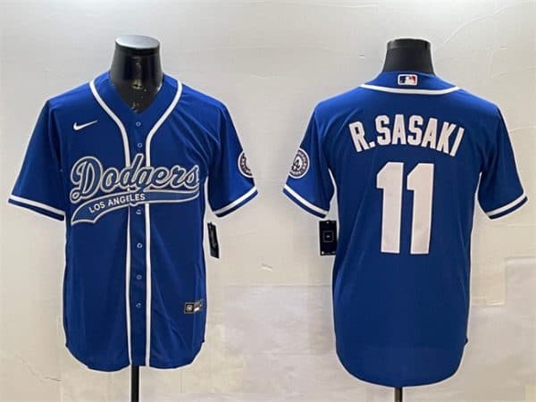 Los Angeles Dodgers #11 Roki Sasaki Royal With Patch Cool Base Stitched Jersey