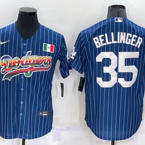 Los Angeles Dodgers #35 Cody Bellinger Navy Mexico Rainbow Cool Base Stitched Baseball Jersey