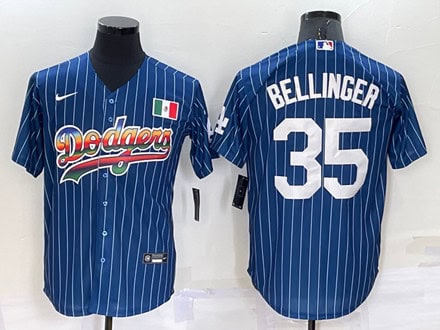 Los Angeles Dodgers #35 Cody Bellinger Navy Mexico Rainbow Cool Base Stitched Baseball Jersey