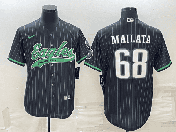 Philadelphia Eagles #68 Jordan Mailata Black With Patch Cool Base Stitched Baseball Jersey
