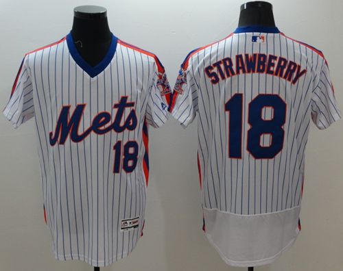 Mets #18 Darryl Strawberry White(Blue Strip) Flexbase Authentic Collection Alternate Stitched Jersey