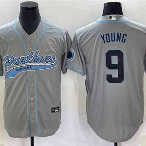 Carolina Panthers #9 Bryce Young Gray With Patch Cool Base Stitched Jersey