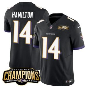 Baltimore Ravens #14 Kyle Hamilton Black 2023 F.U.S.E. AFC North Champions Vapor Limited Stitched Jersey