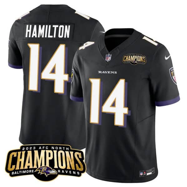 Baltimore Ravens #14 Kyle Hamilton Black 2023 F.U.S.E. AFC North Champions Vapor Limited Stitched Jersey