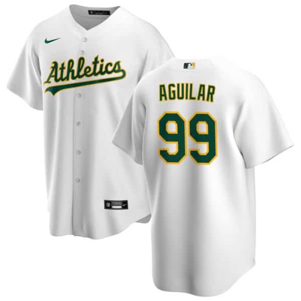 Oakland Athletics #99 Jes¨²s Aguilar White Cool Base Stitched Jersey