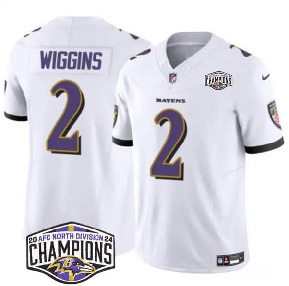 Baltimore Ravens #2 Nate Wiggins White F.U.S.E. 2024 AFC North Division Champions Vapor Limited Jersey
