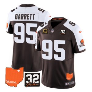 Cleveland Browns #95 Myles Garrett Brown White 2023 F.U.S.E. With Jim Brown Memorial Patch And 4-Star C Patch Vapor Untouchable Limited Stitched Jersey