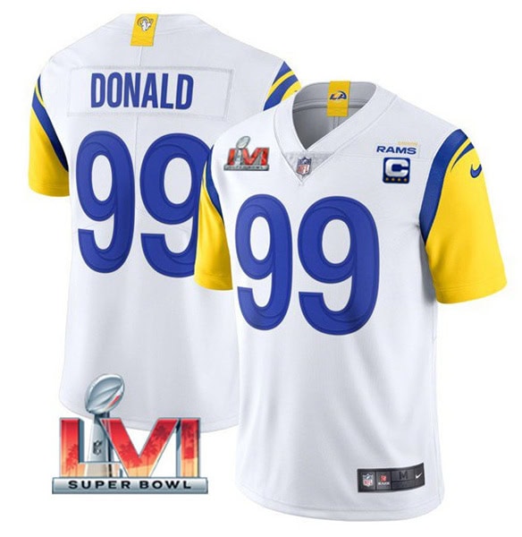 Los Angeles Rams #99 Aaron Donald White 2022 With C Patch Super Bowl LVI Vapor Limited Jersey