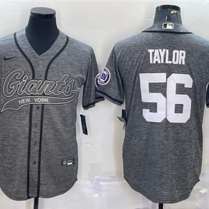 New York Giants #56 Lawrence Taylor Gray With Patch Cool Base Stitched Jersey