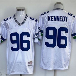 Seattle Seahawks #96 Cortez Kennedy White Throwback Stitched Jersey
