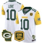 Green Bay Packers #10 Jordan Love White 2024 F.U.S.E. 13 Time World Champions And Home Patch Vapor Untouchable Limited Stitched Jersey