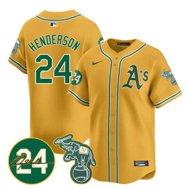 Oakland Athletics #24 Ricky Henderson Yellow 2024 Limited With Patch Stitched Jersey