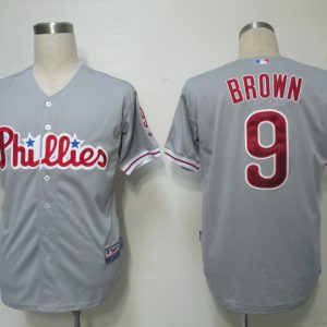 Phillies #9 Domoic Brown Grey Cool Base Stitched Jersey