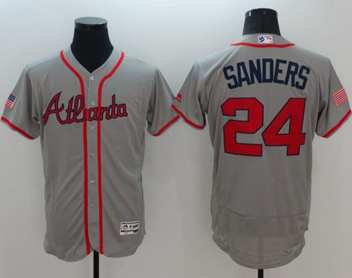 Braves #24 Deion Sanders Grey Fashion Stars Stripes Flexbase Authentic Stitched Jersey