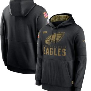 Youth Philadelphia Eagles Black 2020 Salute To Service Therma Pullover Hoodie