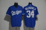 Los Angeles Dodgers #34 Fernando Valenzuela Blue Team Logo Print Cool Base Stitched Jersey