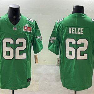 Philadelphia Eagles #62 Jason Kelce Green 2025 Super Bowl LIX Patch F.U.S.E. Throwback Vapor Untouchable Limited Stitched Jersey
