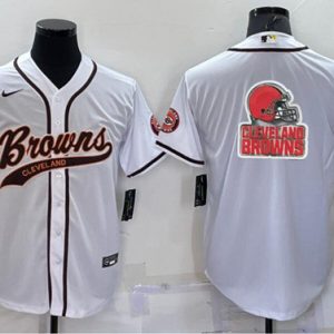 Cleveland Browns White Team Big Logo With Patch Cool Base Stitched Baseball Jersey
