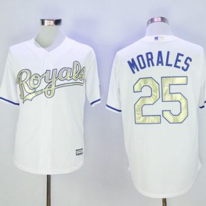 Royals #25 Kendrys Morales White New Cool Base 2015 World Series Champions Gold Program Stitched Jersey