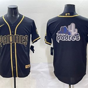 San Diego Padres Team Big Logo Black Gold Stitched Jersey
