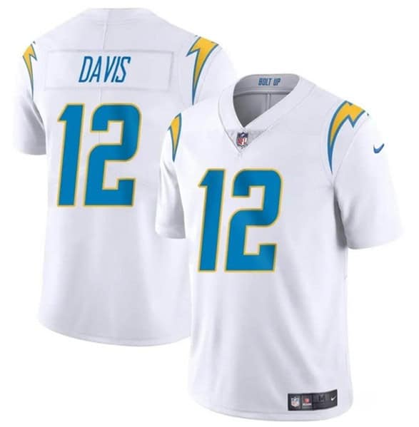 Los Angeles Chargers #12 Derius Davis White 2024 Vapor Limited Stitched Jersey
