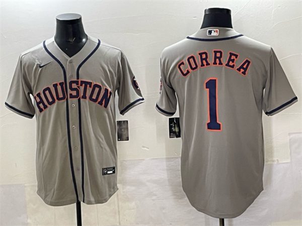 Houston Astros #1 Carlos Correa Gray Cool Base Stitched Jersey
