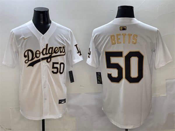 Los Angeles Dodgers #50 Mookie Betts White Gold Limited Stitched Jersey