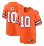 Denver Broncos #10 Bo Nix Orange Mile High Collection F.U.S.E. 1977 Throwback Stitched Game Jersey