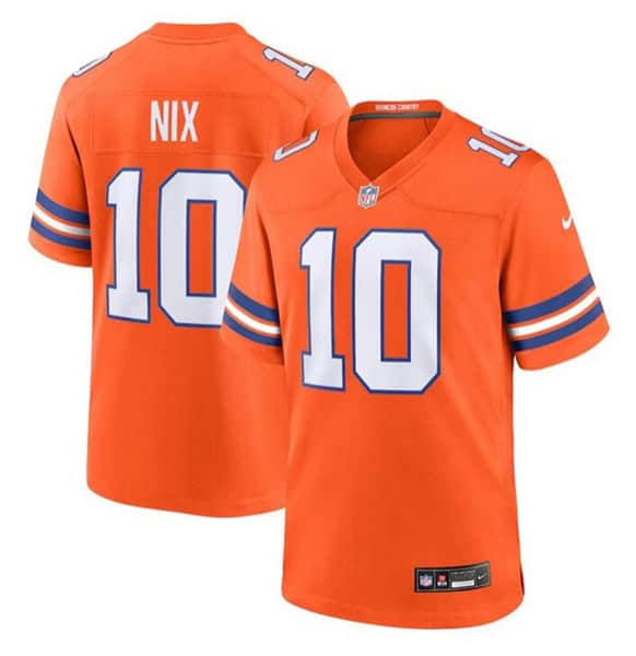 Denver Broncos #10 Bo Nix Orange Mile High Collection F.U.S.E. 1977 Throwback Stitched Game Jersey