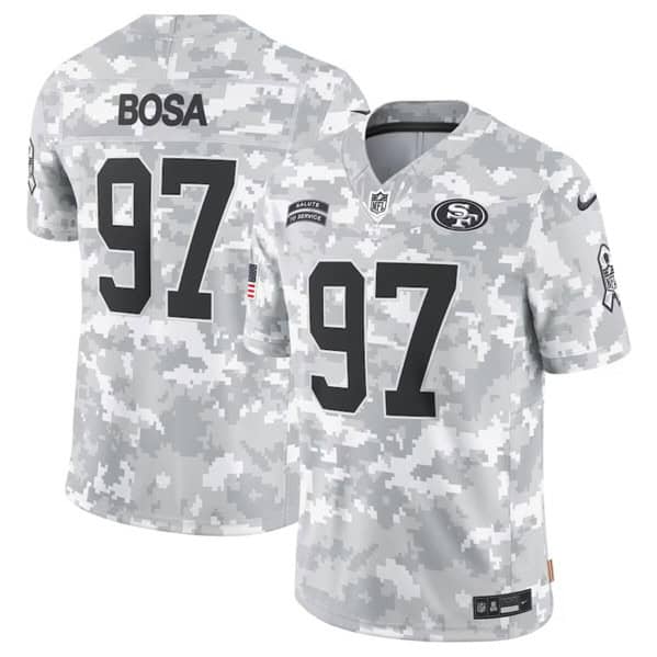 San Francisco 49ers #97 Nick Bosa Arctic Camo 2024 F.U.S.E. Salute To Service Limited Stitched Jersey
