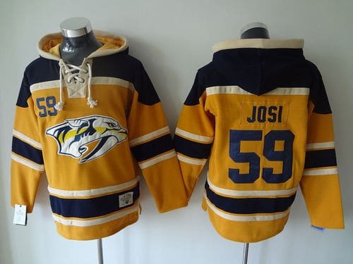 Predators #59 Roman Josi Yellow Sawyer Hooded Sweatshirt Stitched Jersey