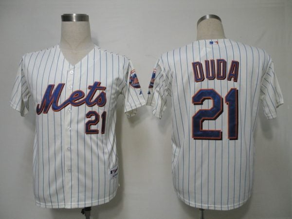 Mets #21 Lucas Duda Cream Blue Strip Alternate Cool Base Stitched Jersey