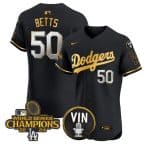 Los Angeles Dodgers #50 Mookie Betts Black Gold 2024 World Series Champions With Vin Patch Vapor Limited Stitched Jersey