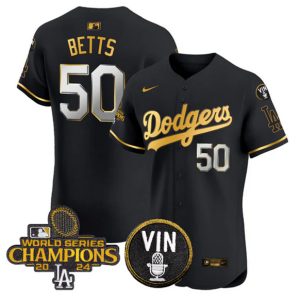 Los Angeles Dodgers #50 Mookie Betts Black Gold 2024 World Series Champions With Vin Patch Vapor Limited Stitched Jersey