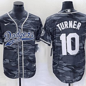 Los Angeles Dodgers #10 Justin Turner Gray Camo Cool Base With Patch Stitched Jersey
