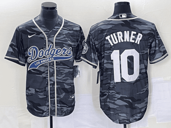 Los Angeles Dodgers #10 Justin Turner Gray Camo Cool Base With Patch Stitched Jersey