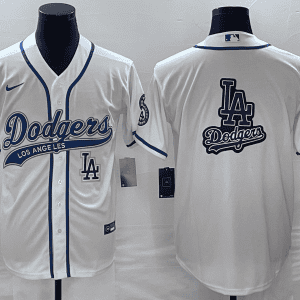 Los Angeles Dodgers White Team Big Logo With Patch Cool Base Stitched Jersey