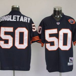 Mitchell Ness Bears #50 Mike Singletary Blue With Big Number Bear Patch Stitched Throwback Jersey